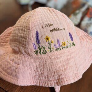 Hand Embroidered Infant "Little Wildflower" Pink Sunhat